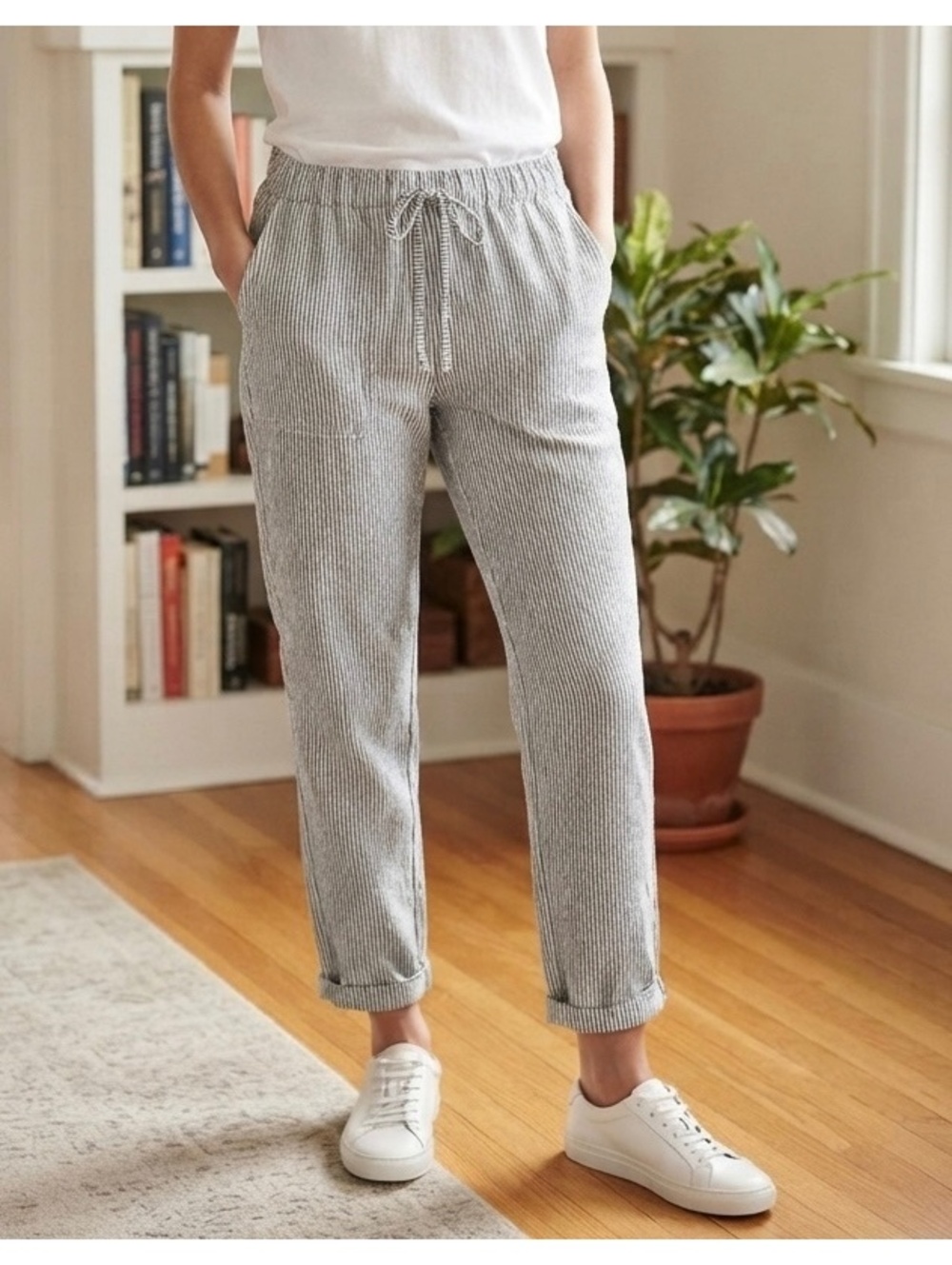 J.Crew Women's Linen Cotton Blend Striped Casual Pants Size 6